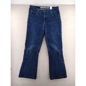 Vtg Mudd Jeans Womens 11 Blue Cargo Flare Bootcut Side Pockets Skater Y2k W31"